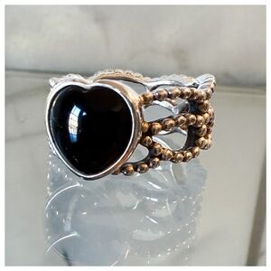 Pandora Mi Amor Sterling Ring with Heart Shaped Black Onyx - 190874O